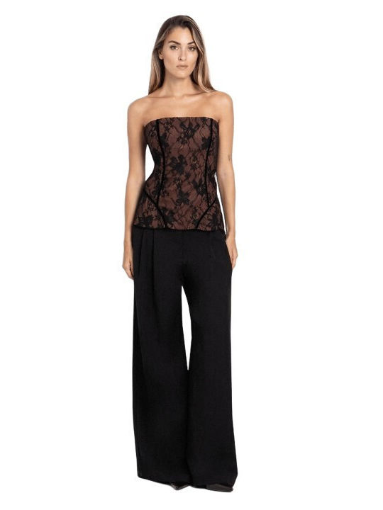 Damen Bluse Korsett mit Spitze Schwarz