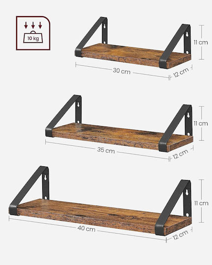 Rafturi Rustic Maro și Negru (3 buc) 30x11x12 cm
