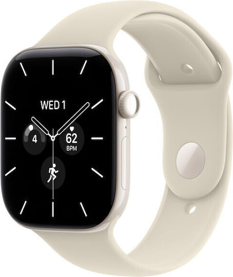 Apple Watch Series 12 Cellular Ceramic 42mm Αδιάβροχο με Παλμογράφο (Pearl White Ceramic case with Sand Sport Band - S/M)