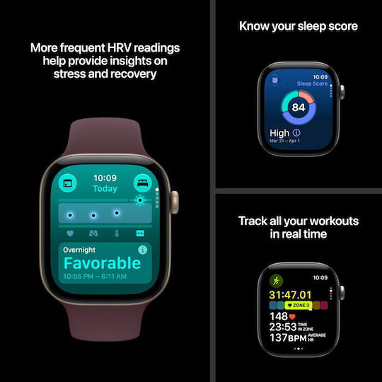 Apple Watch Series 12 Cellular Ceramic 42mm Αδιάβροχο με Παλμογράφο (Pearl White Ceramic case with Sand Sport Band - S/M)