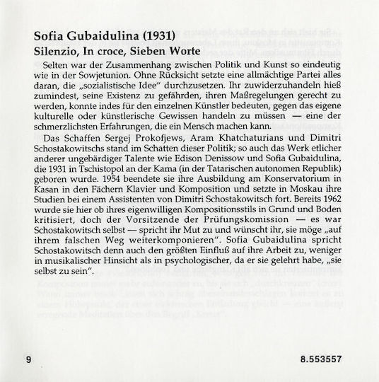 Gubaidulina* Maria Kliegel Elsbeth Moser Kathrin Rabus Camerata Transsylvanica György Selmeczi Seven Words Silenzio In Croce Cd