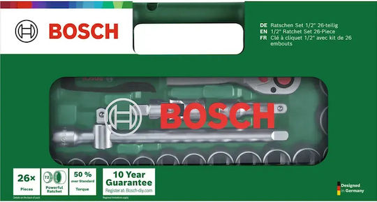 Bosch Cheie cu clichet cu capete tubulare 1\2" 26 bucăți