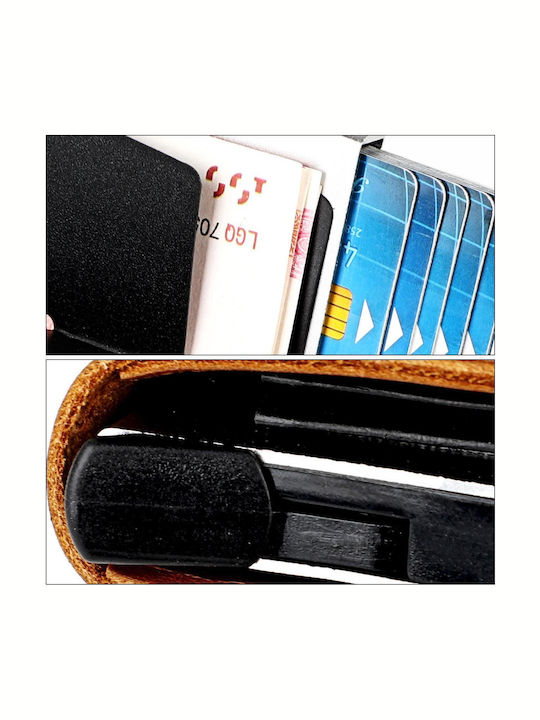 Антикражбена Калъфка За Карти Портфейл От Естествена Кожа Rfid Черен