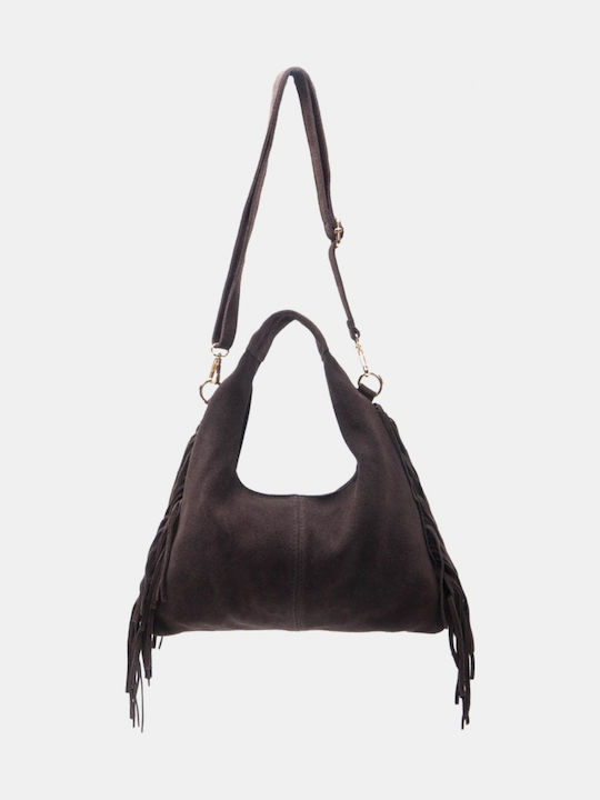 Fabric Women's Shoulder Bag Suede With Brown Fringes