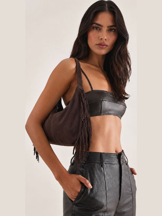 Fabric Women's Shoulder Bag Suede With Brown Fringes