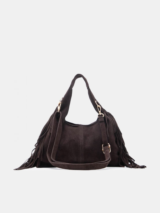 Fabric Women's Shoulder Bag Suede With Brown Fringes