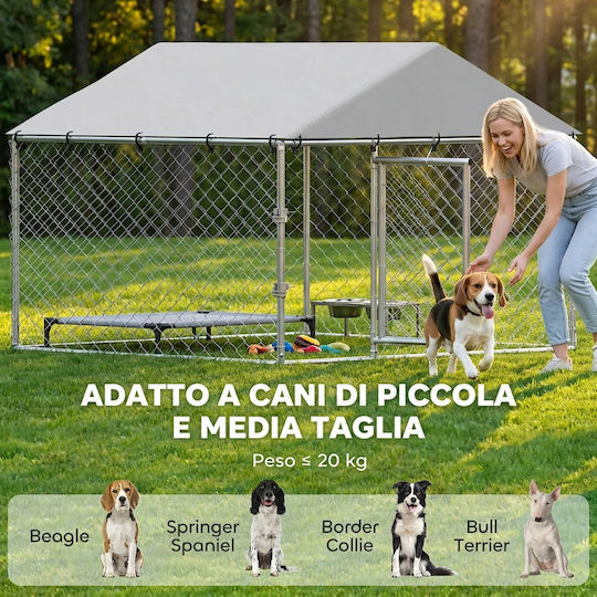 Pawhut Μεταλλικό Πάρκο Σκύλου Ασημί