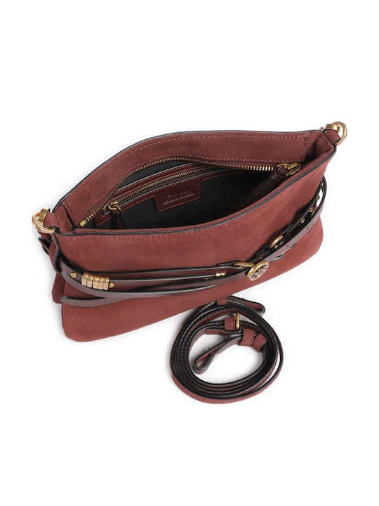 Leder Damen Schultertasche Burgundisch