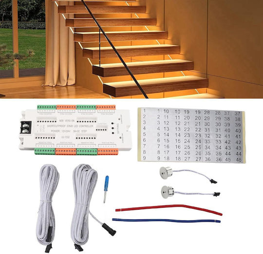 Kit Iluminare Inteligentă Scări Până La 32 De Trepte Senzori De Mișcare Bandă Led Alimentare Alb Rece