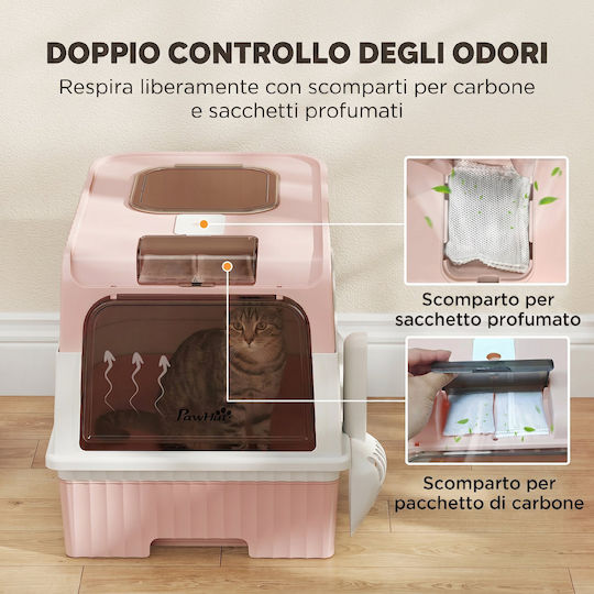 Pawhut Closed Cat Toilet with Filter Pink W48 x D35 x H36cm