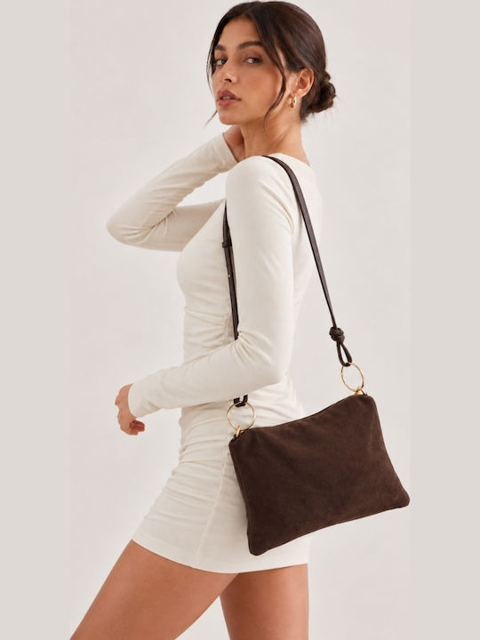 Dunkelbraune Damen-Handtasche Aus Stoff Und Wildleder