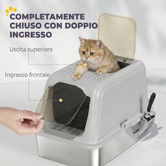 Pawhut Τουαλέτα Γάτας Κλειστή Γκρι
