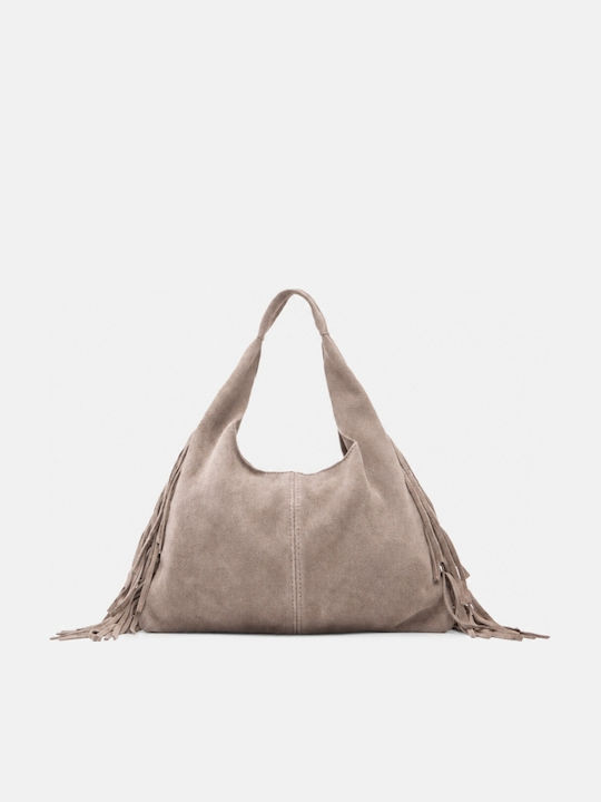 Fabric Women's Shoulder Bag Suede With Beige Fringes