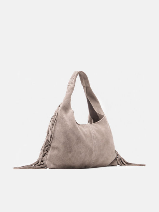 Fabric Women's Shoulder Bag Suede With Beige Fringes
