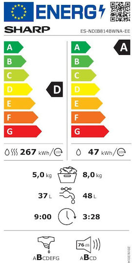Sharp Πλυντήριο-Στεγνωτήριο Ρούχων 8kg/5kg Ατμού 1400 Στροφές