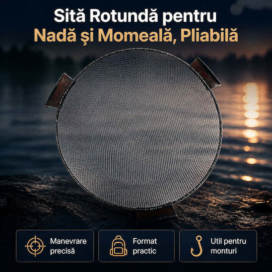 Sită Rotundă Pliabilă pentru Momeală și Nadă