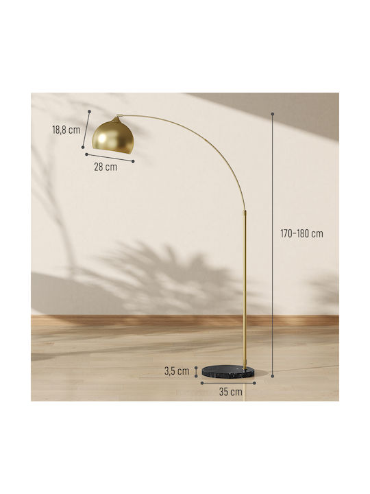 HomCom Vintage Floor Lamp with Lamp Bulb Base for E27 Gold