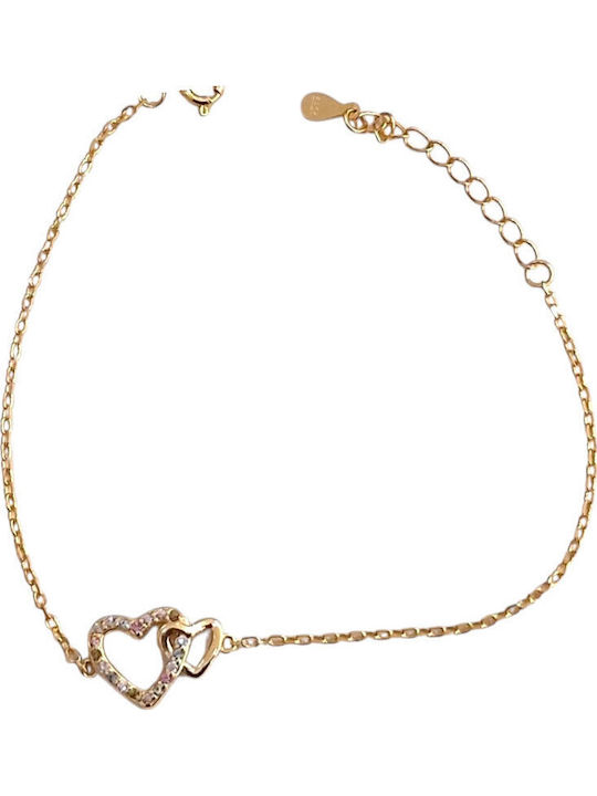 Prince Silvero Damentraegerarmband mit Herz-Design aus Silber Vergoldet mit Zirkon 15cm