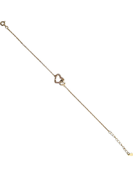 Prince Silvero Damentraegerarmband mit Herz-Design aus Silber Vergoldet mit Zirkon 15cm