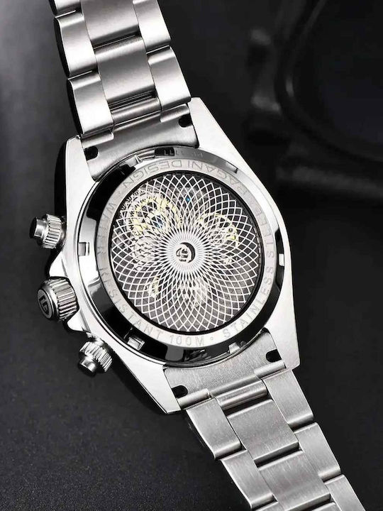 Pagani Design Ceas Bărbătesc 40mm Cronograf Automat cu Brățară din Oțel Silver/black