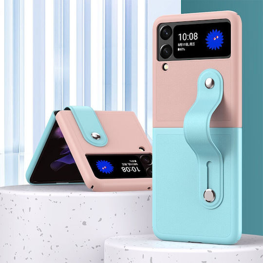 Skin Contrast Wristband Folding Hard Case Stand Sky Blue + Light Purple Samsung Galaxy Z Flip3