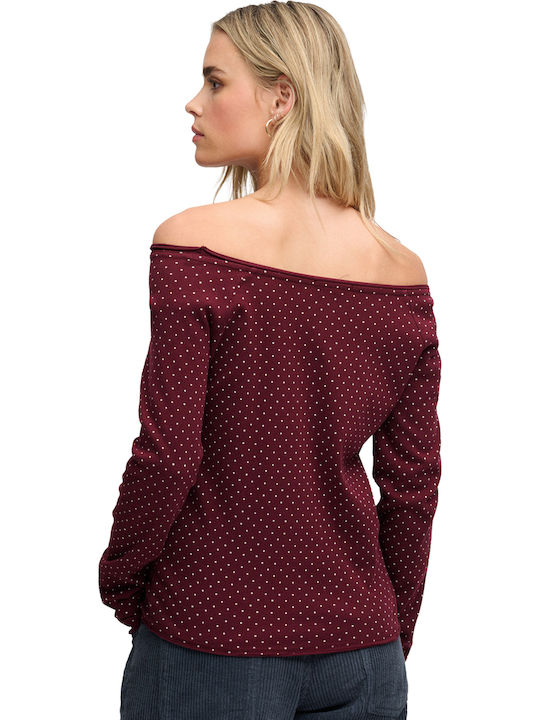 Дамска блуза С паднали рамене На точки Port Red Polka Dot