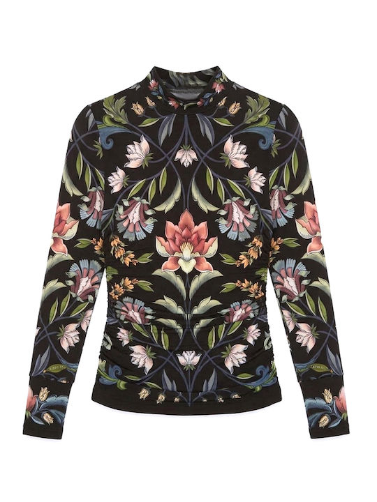 Women's Blouse Long Sleeve Floral Red Black Green