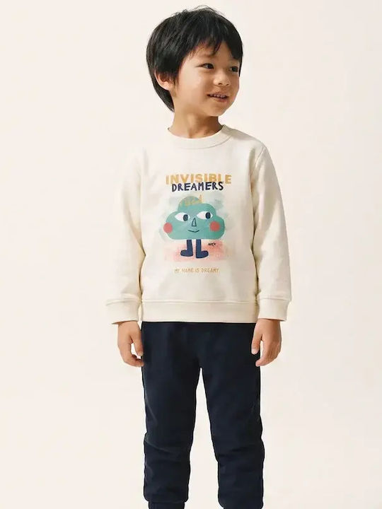 Kids Sweatpants Set Ecru And Blue