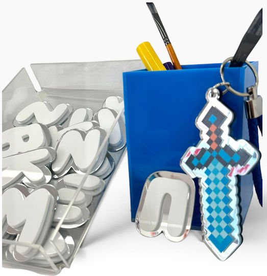 Plexilab Personalisierte Federmäppchen Blau Gloss Plexiglas 9x9cm Höhe 12,5cm Anfangsbuchstabe