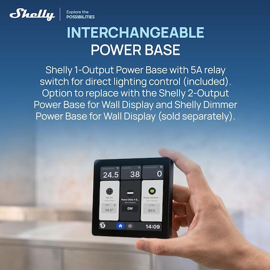 Shelly Вграден стенен прекъсвач с тъч дисплей Wi-Fi Черен