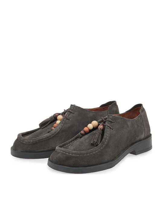 Leder Damen Mokassins in Grau Farbe