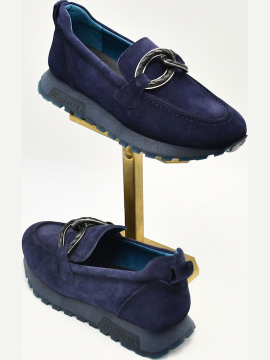 Damen Mokassins Aus Leder In Blau Farbe