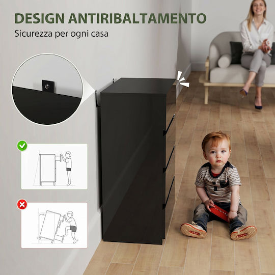 Chest of Drawers Wooden with 4 Drawers Black 55x34x80cm