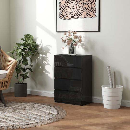 Chest of Drawers Wooden with 4 Drawers Black 55x34x80cm