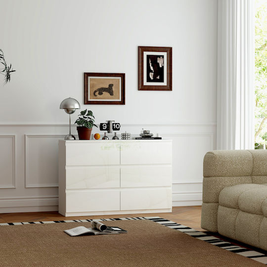 HomCom Kommode Schlafzimmer Holz mit 6 Schubladen Weiß 112x34x75cm