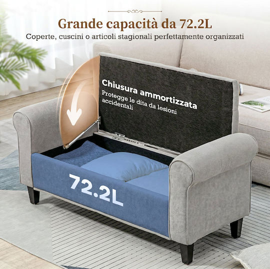 Living Room Stool Bed with Storage Space Upholstered in Fabric Light Grey