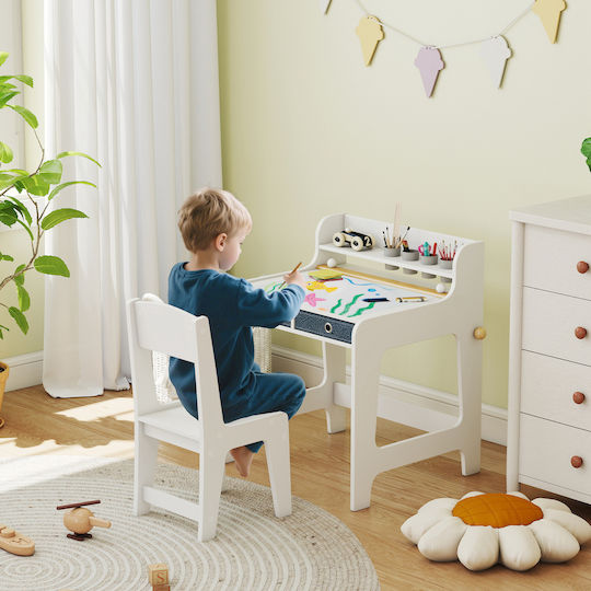 Kids Table Set with Chairs for Painting Wooden White Aiyaplay