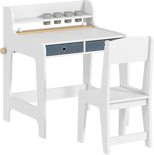 Kids Table Set with Chairs for Painting Wooden White Aiyaplay