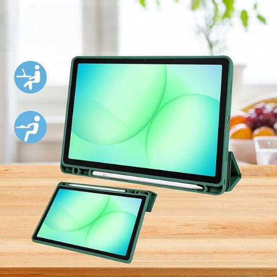 Smart Tri-fold Flip Case Suport de stilou Samsung Galaxy Tab A11 Plus Verde