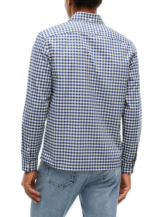 Tommy Hilfiger Long Sleeve Shirt in Regular Fit Checked Ecru- Blue