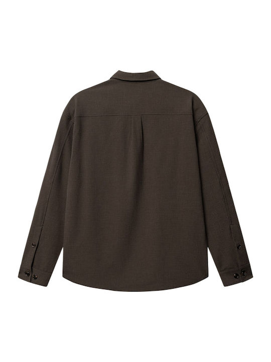 Long Sleeve Overshirt In Oversized Line Brown