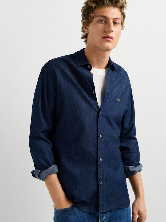 Cămașă Denim Mânecă Lungă În Linie Îngustă