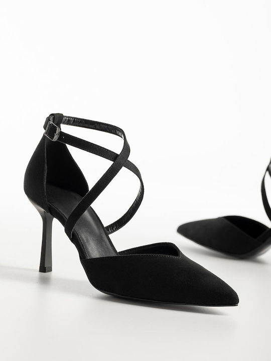 Wildleder Spitzengöbel mit Absatzstiletto & Riemchen Schwarz X27-069-0775 K-Schwarz
