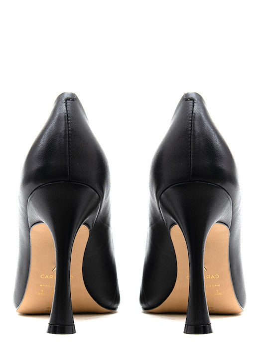 Leder Spitze Zehe Pumps mit Hochem Absatz Schwarz