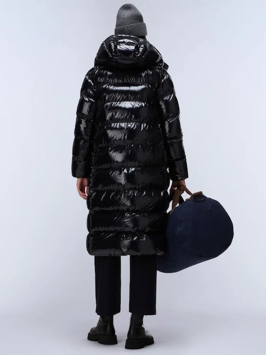 Long Women's Puffer Jacket for Winter Black