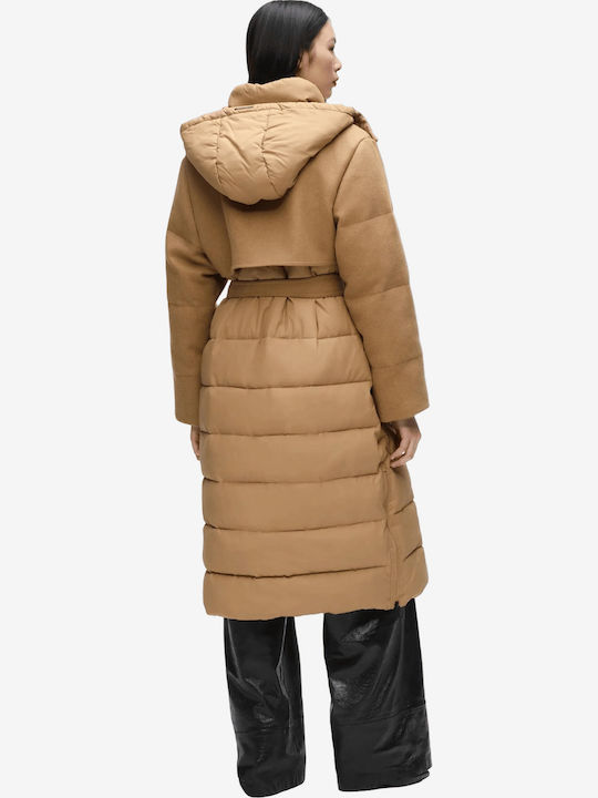 Дълго дамско Puffer яке за зима Camel