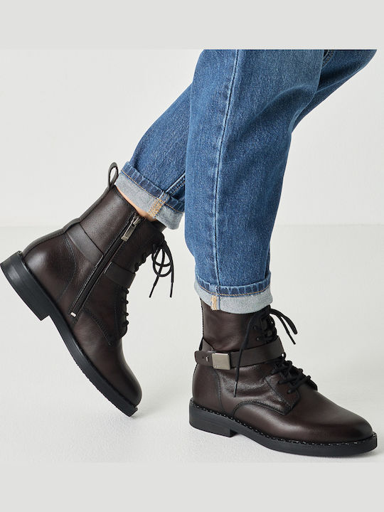 Leder Damen Kampfstiefel Braun