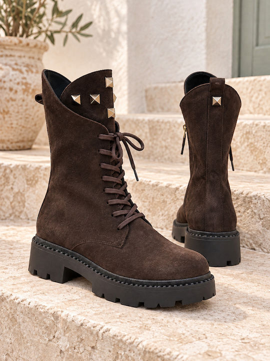 Leder Damen Stiefeletten Ankle Boots Braun