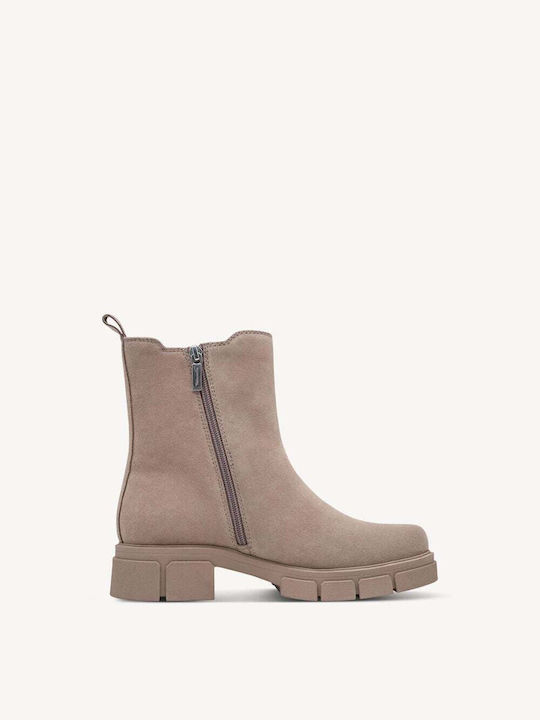 Leather Women's Chelsea Ankle Boots with Mid Heel Beige
