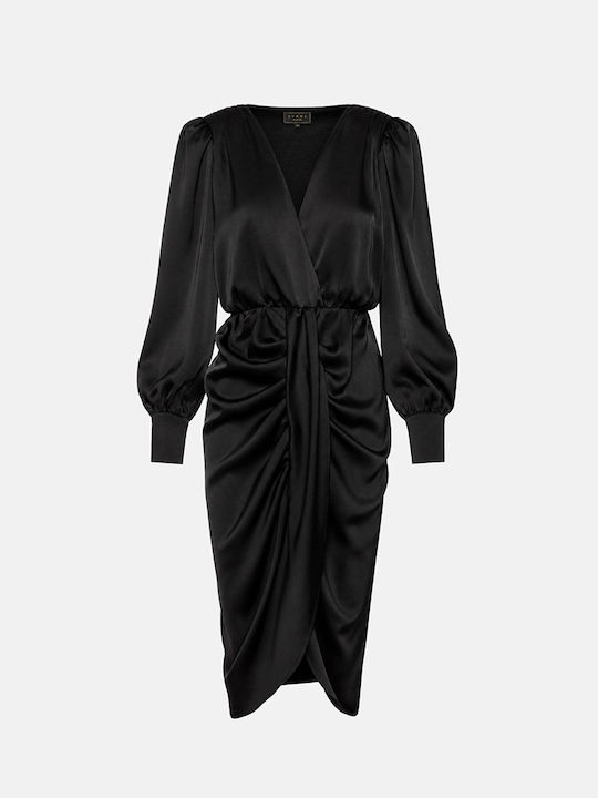 Summer Midi Evening Shirt Dress Satin Black